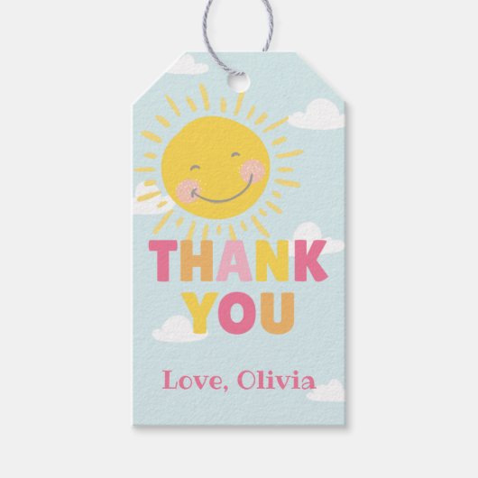 Onze kleine zonnige roze verjaardag elke leeftijd cadeaulabel (Voorkant)