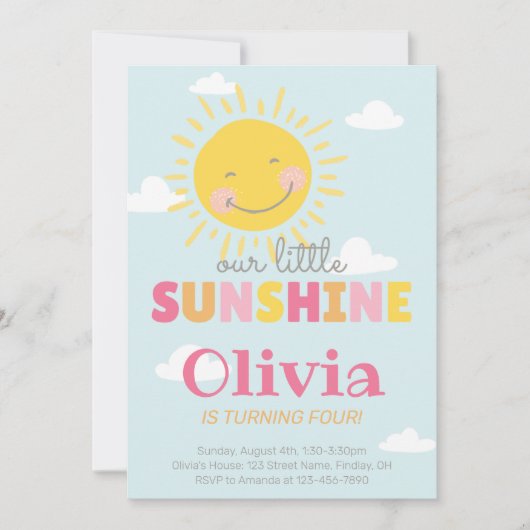 Onze kleine zonnige roze verjaardag elke leeftijd kaart (Voorkant)