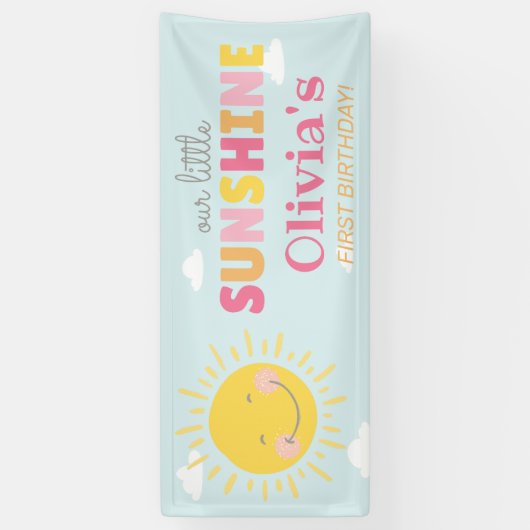 Onze kleine zonnige roze verjaardag elke leeftijd spandoek (Verticaal)