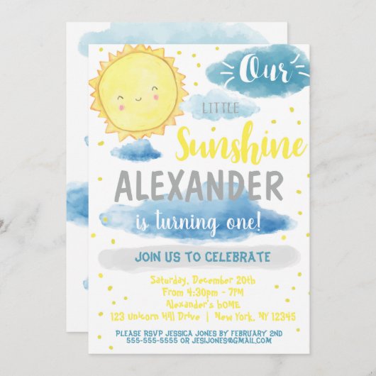 Onze kleine zonnige verjaardagsfeestuitnodiging kaart (Voorkant / Achterkant)