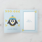 Onze kleinzoon met Kerstmis schattige pinguïn blau Feestdagen Kaart (Binnen)