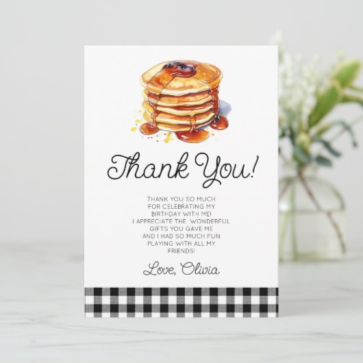 Onze korte stapel pannenkoeken ontbijt verjaardags bedankkaart (Staand voorkant)