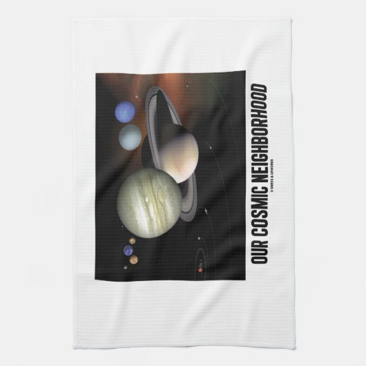 Onze kosmische buurt (zonnestelsel) theedoek (Verticaal)