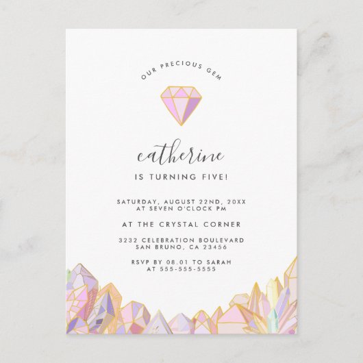 Onze kostbare Gem Girly Birthday Party Uitnodiging Briefkaart (Voorkant)
