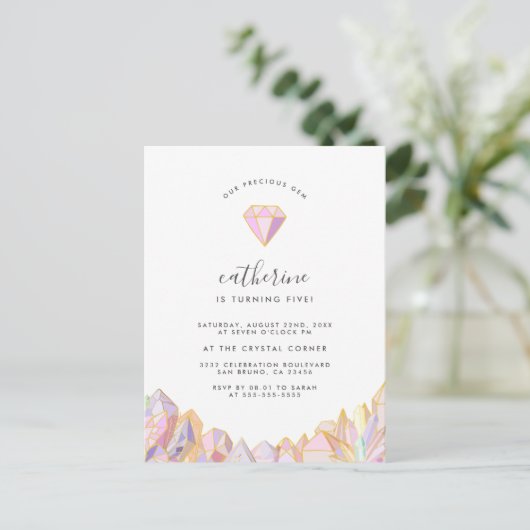 Onze kostbare Gem Girly Birthday Party Uitnodiging Briefkaart (Staand voorkant)