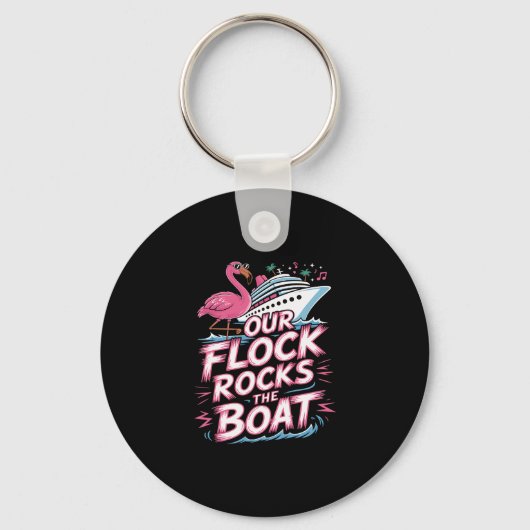 Onze kudde laat de boot schommelen Roze Flamingo V Sleutelhanger (Voorkant)