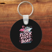 Onze kudde laat de boot schommelen Roze Flamingo V Sleutelhanger (Voorkant)
