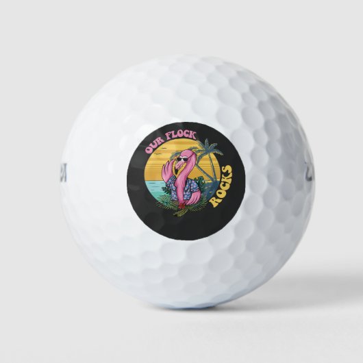 Onze kudde Rocks Flamingo Groovy Retro Golfballen (Voorkant)
