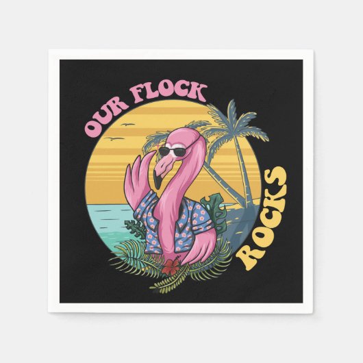 Onze kudde Rocks Flamingo Groovy Retro Servet (Voorkant)