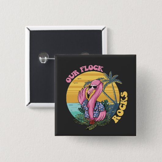 Onze kudde Rocks Flamingo Groovy Retro Vierkante Button 5,1 Cm (Voorkant /achterkant)