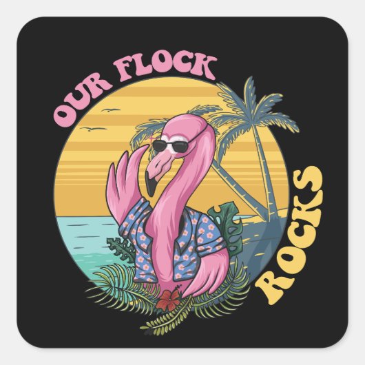 Onze kudde Rocks Flamingo Groovy Retro Vierkante Sticker (Voorkant)