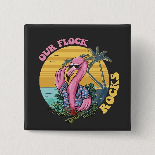 Onze kudde rockt Flamingo Groovy Retro Vierkante Button 5,1 Cm (Voorkant)