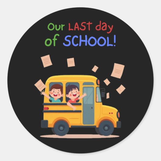 Onze laatste schooldag - Leuke Kinder bus Ronde Sticker (Voorkant)
