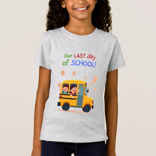 Onze laatste schooldag - Leuke Kinder bus T-shirt (Voorkant)