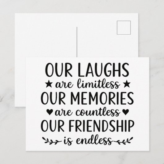 Onze lachsalvo's zijn onbeperkt Vriendschapsquote Briefkaart (Voorkant / Achterkant)