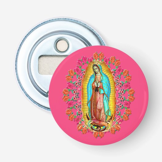 Onze Lady Guadalupe Maagd Mary Katholieke Saint Pi Button Flesopener (Voorkant)