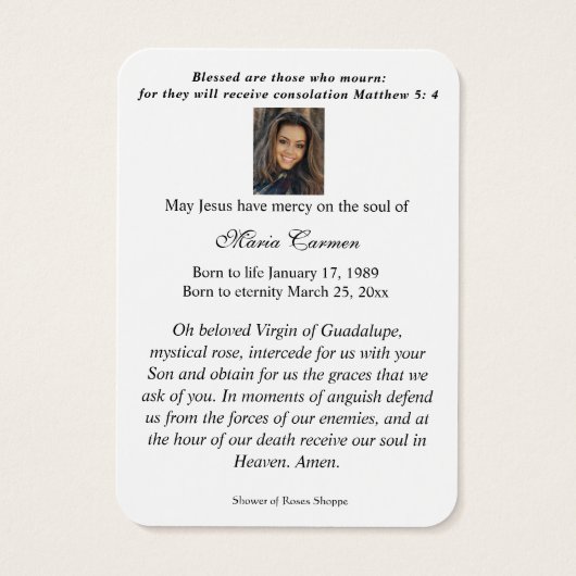 ONZE LADY GUADALUPE VISITEKAARTJE (Achterkant)