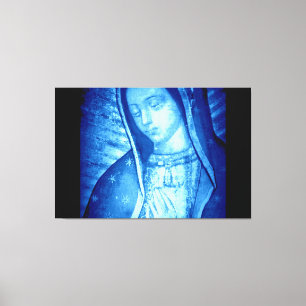 ONZE LADY OF GUADALUPE BLUE ON BLACK PANELS CANVAS AFDRUK