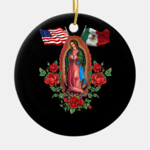 Onze Lady Virgen De Guadalupe Mexicaanse vlag Keramisch Ornament