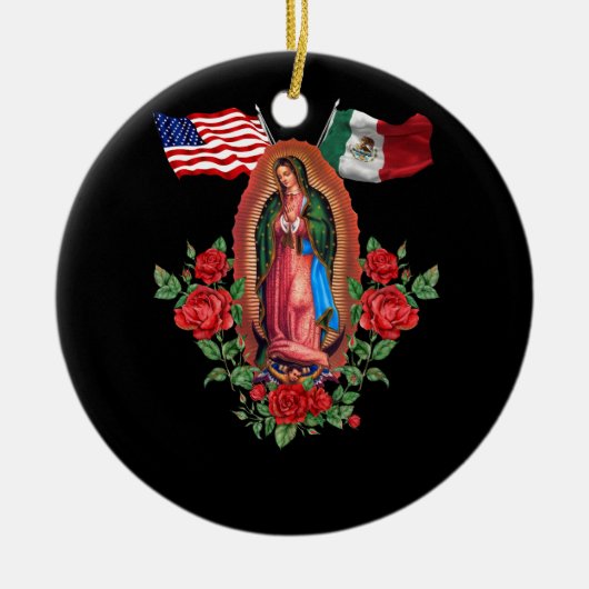 Onze Lady Virgen De Guadalupe Mexicaanse vlag Keramisch Ornament (Voorkant)