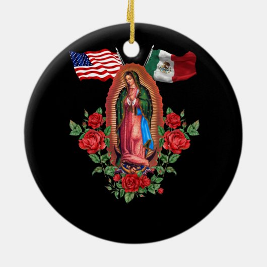 Onze Lady Virgen De Guadalupe Mexicaanse vlag Keramisch Ornament (Achterkant)