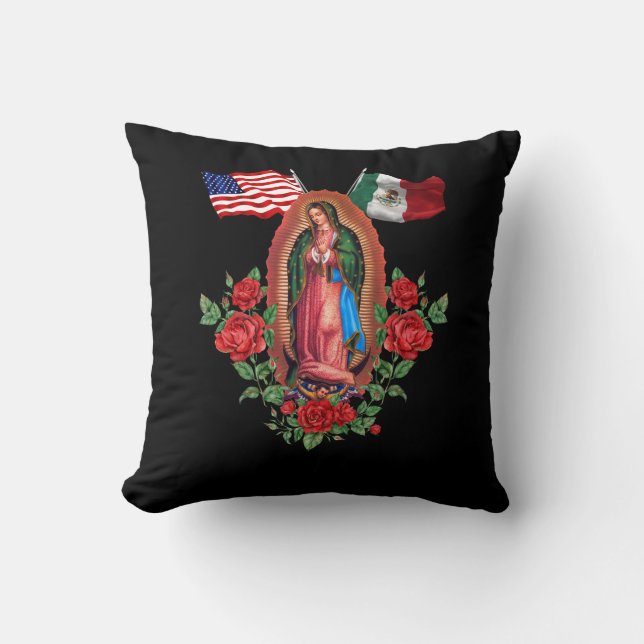 Onze Lady Virgen De Guadalupe Mexicaanse vlag Kussen (Voorkant)