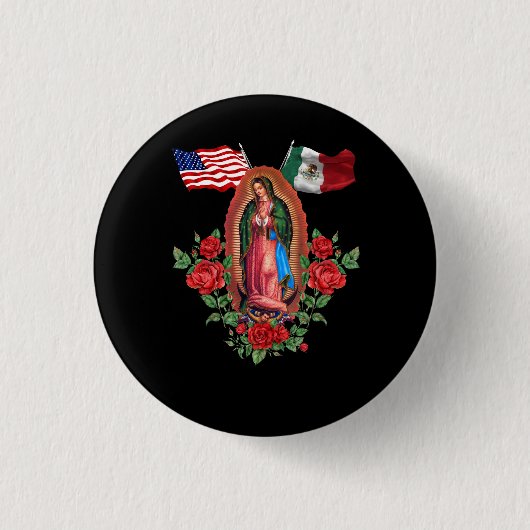 Onze Lady Virgen De Guadalupe Mexicaanse vlag Ronde Button 3,2 Cm (Voorkant)