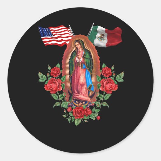 Onze Lady Virgen De Guadalupe Mexicaanse vlag Ronde Sticker (Voorkant)