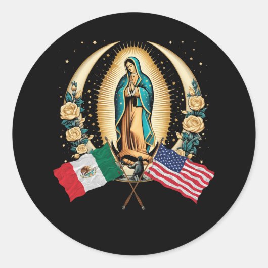 Onze Lady Virgen De Guadalupe Mexicaanse vlag Ronde Sticker (Voorkant)