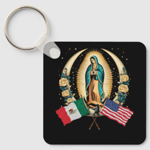 Onze Lady Virgen De Guadalupe Mexicaanse vlag Sleutelhanger