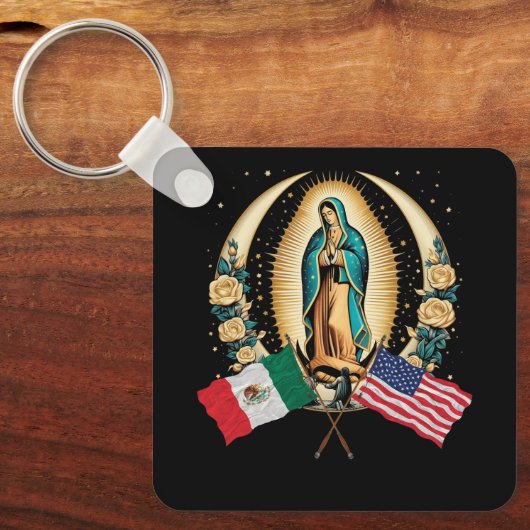 Onze Lady Virgen De Guadalupe Mexicaanse vlag Sleutelhanger (Voorkant)