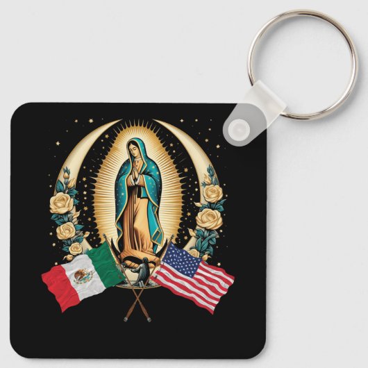 Onze Lady Virgen De Guadalupe Mexicaanse vlag Sleutelhanger (Achterkant)