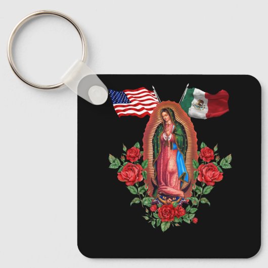 Onze Lady Virgen De Guadalupe Mexicaanse vlag Sleutelhanger (Voorkant)