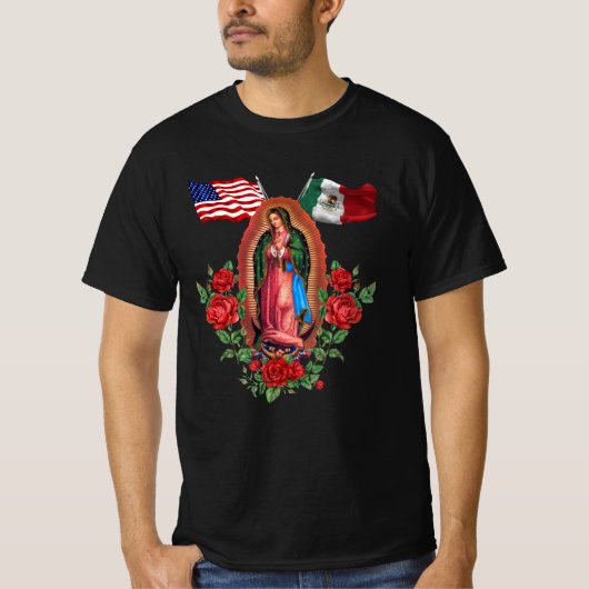 Onze Lady Virgen De Guadalupe Mexicaanse vlag T-shirt (Voorkant)