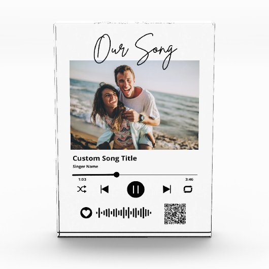 Onze Lied Trouwmuziek Scannable QR Code Acryl Fotoblokken (Voorkant)