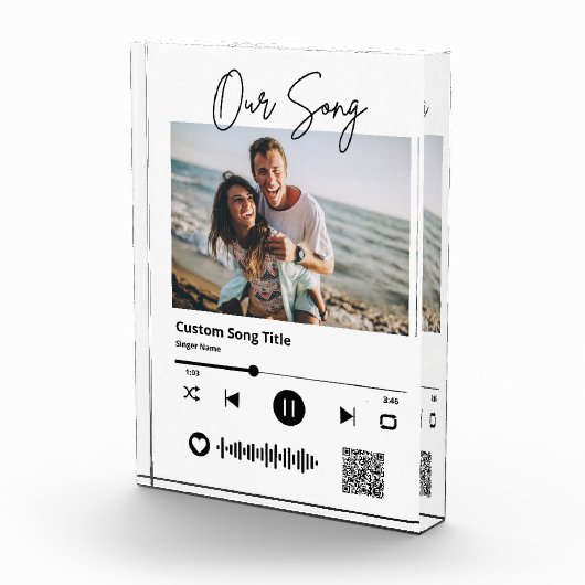 Onze Lied Trouwmuziek Scannable QR Code Acrylglas Fotoblokken (Rechts)