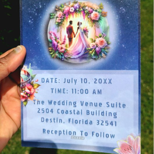 Onze liefde bereikt de bruiloft op de maan folie uitnodiging