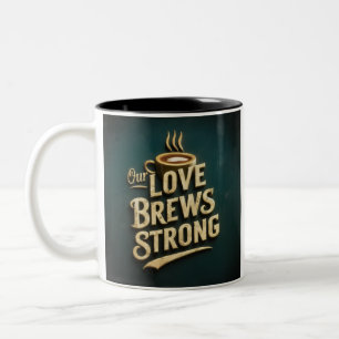 "Onze liefde brouwt sterk" Tweekleurige Koffiemok