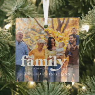 Onze Liefde   Familie Naam Citaat & Foto Cadeau Glas Ornament