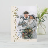 Onze liefde Gift Christmas Pas getrouwd Fotocrème Feestdagenkaart (Staand voorkant)