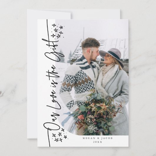 Onze Liefde Gift Kerstmis Pas getrouwd Foto Wit Feestdagenkaart (Voorkant)