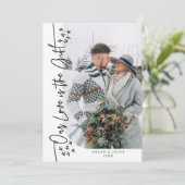 Onze Liefde Gift Kerstmis Pas getrouwd Foto Wit Feestdagenkaart (Staand voorkant)