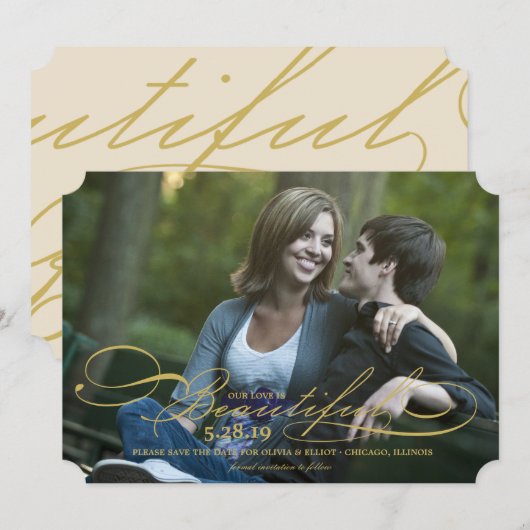 Onze liefde is een prachtige moderne Romantische s Save The Date (Voorkant / Achterkant)