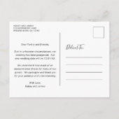 Onze liefde is geduldig uitstel van het huwelijk. aankondigingskaart (Achterkant)