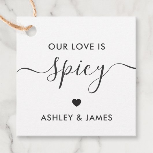 Onze liefde is kruidige bruiloft gunst Labels (Voorkant)