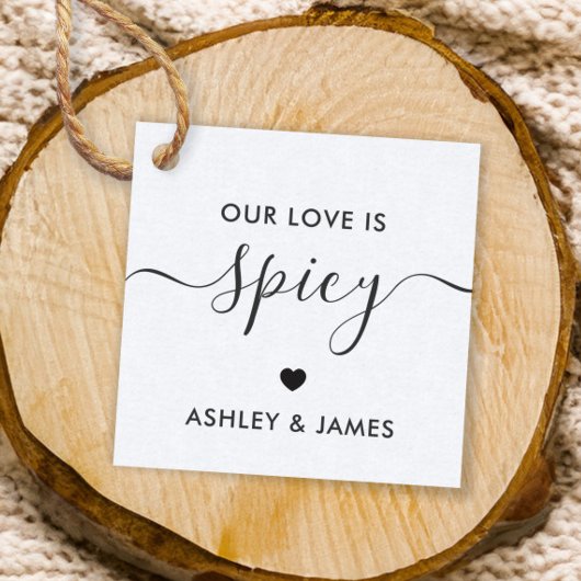 Onze liefde is kruidige bruiloft gunst Labels