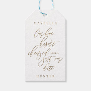 Onze liefde is niet alleen onze date wit veranderd cadeaulabel