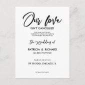 Onze liefde is niet geannuleerd weddenschap uitste briefkaart (Voorkant)