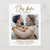 Onze liefde is niet geannuleerd weddenschap uitste briefkaart (Voorkant)