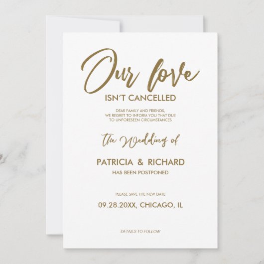 Onze liefde is niet geannuleerd weddenschap uitste kaart (Voorkant)